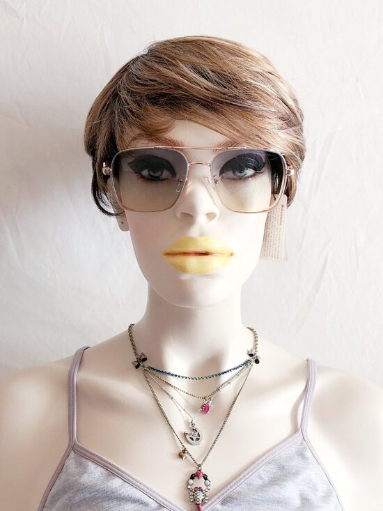 Gold Square Aviator Sunglasses Gray Tan Ombre Lens main image 4